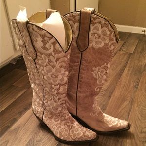 Corral Cowboy Boots Bone Floral Lace Embroidery